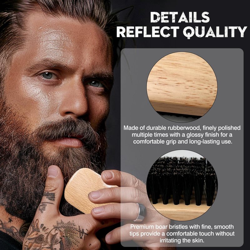 Premium Wooden Men’s Beard Brush – Mustache & Beard Styling Tool with Natural Boar Bristles