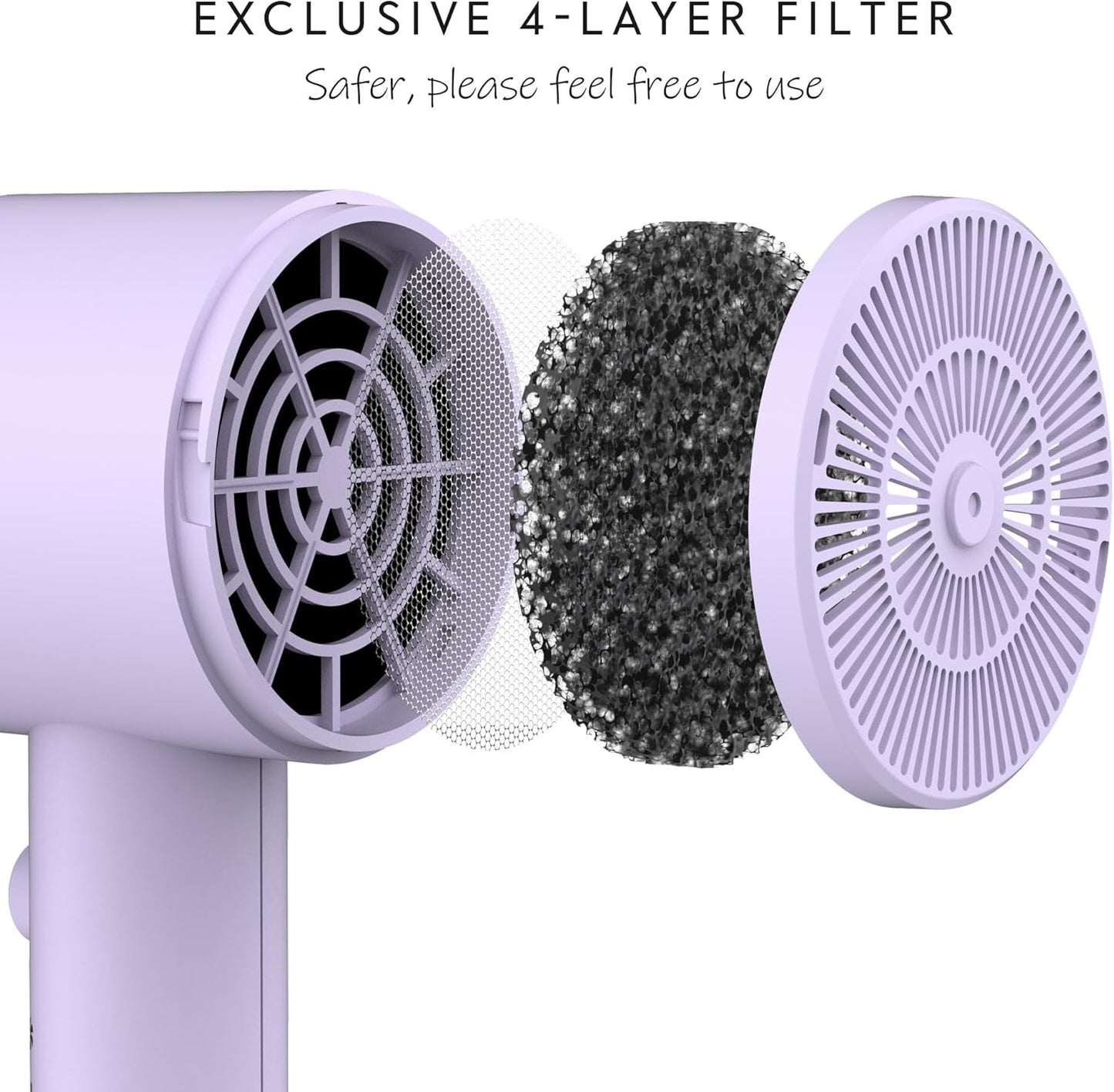 AINA Hair Dryer with Diffuser - Advanced Ionic Technology & Ceramic Coating | Fast Drying & Shine 110V (Purple)