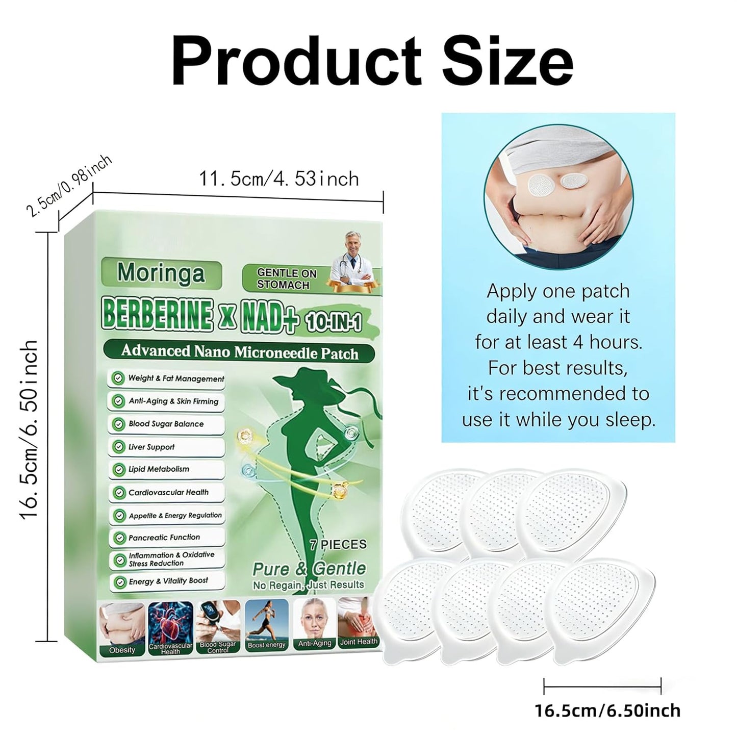 Moringa Berberine Patches - 10-in-1 Nano Microdarts Herbal Body Patch for All Skin Types | Unisex