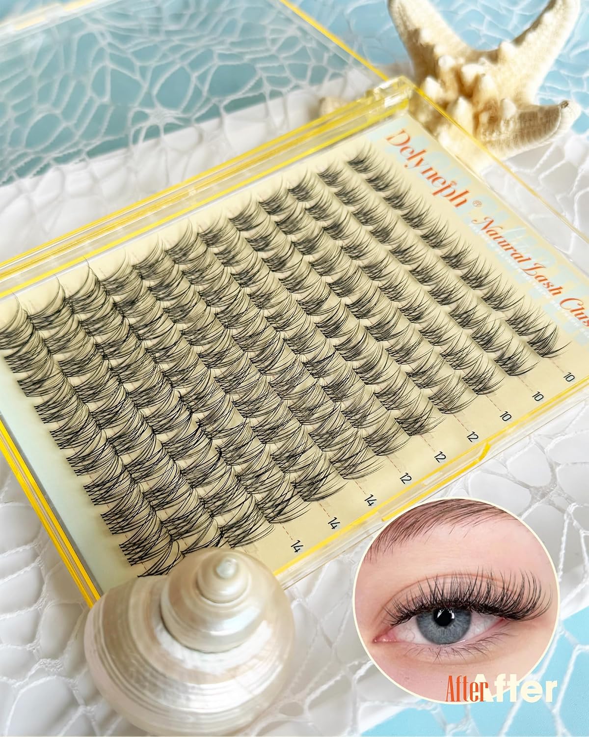 Natural Lash Clusters - Wispy Eyelash Extensions with Clear Band | C Curl, 10-16mm Individual Lashes