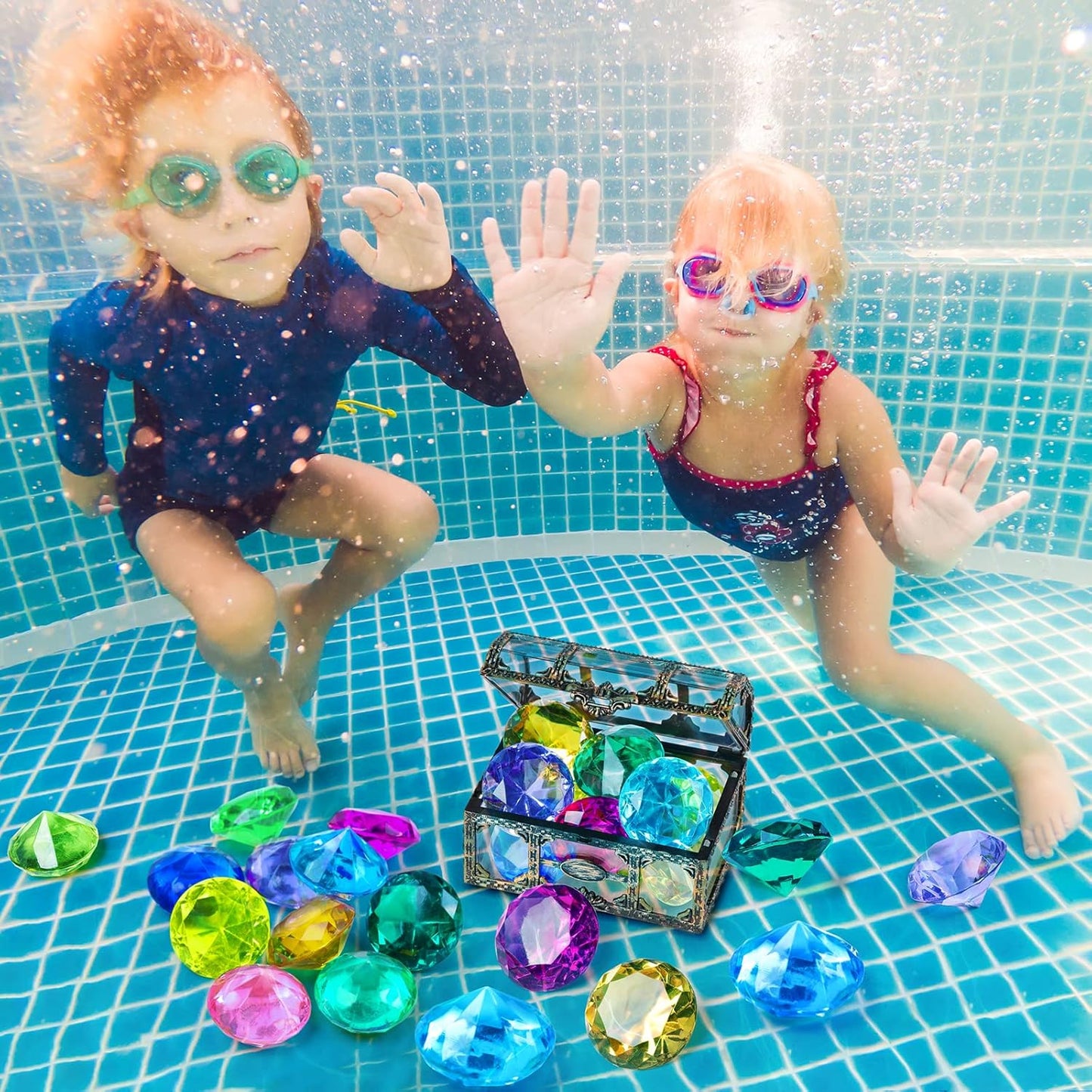 Colorful Diving Gem Pool Toy Set - 10PCS Treasure Chest Gems for Kids | Underwater Fun for Swimming Parties