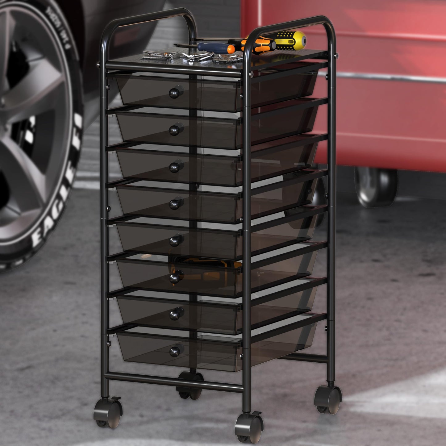 Simple Houseware Utility Cart with 8 Drawers Rolling Storage Art Craft Organizer, Black