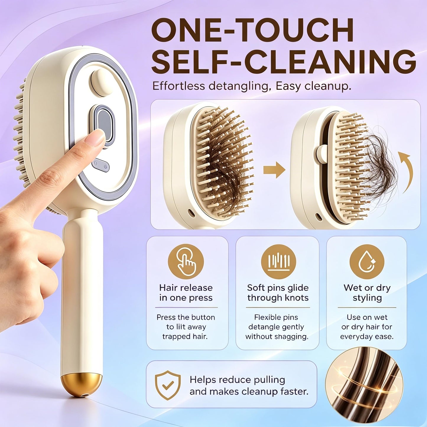 All-in-One Electric Spray Air Cushion Brush, Self-Clean Electric Steam Massage Comb with Built-in Mist Mister, Detangles Frizzy Curly Hair, Anti-Tangle for Smooth & Voluminous Hair (Blue)