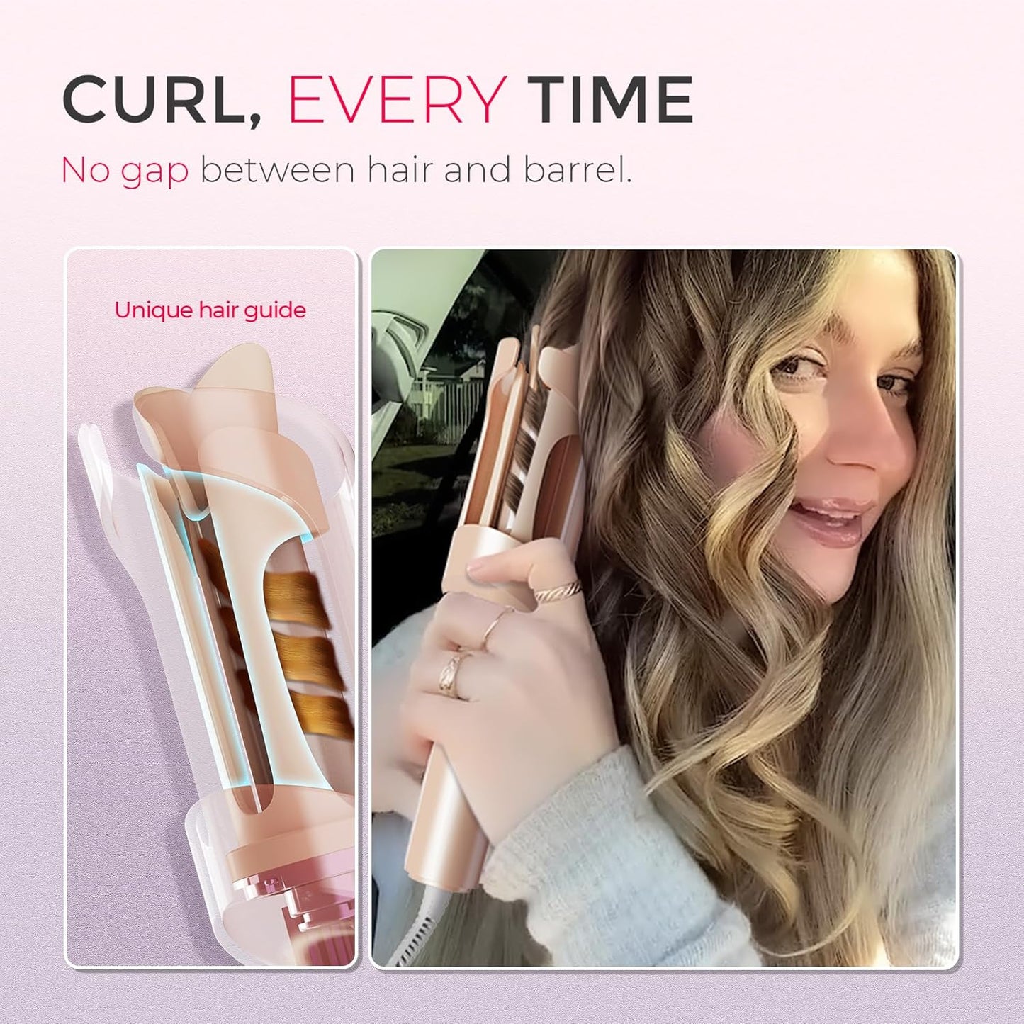 Tymo Automatic Rotating Curling Iron - 1-Inch Beach Waves Curling Wand with Ionic Technology | Lightweight & Dual Voltage for Travel, Ceramic Coating, Peach