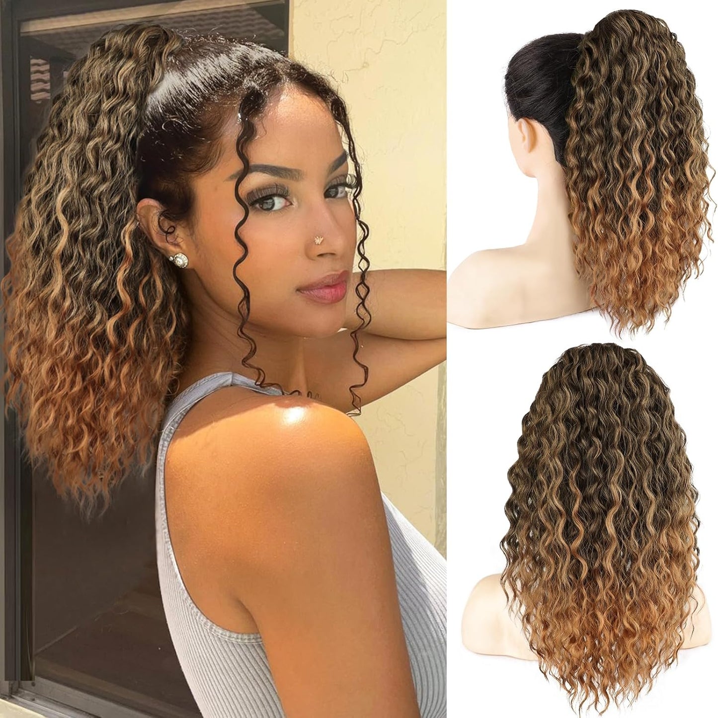 Curly Ponytail Extension - 20 Inch Drawstring Hairpiece for Black Women | Synthetic Long Wavy Style