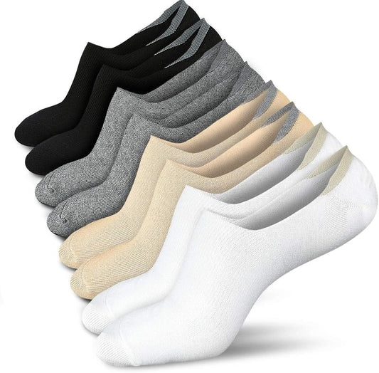 No Show Socks for Women - Non-Slip Flat Boat Line | 4-8 Pairs Available