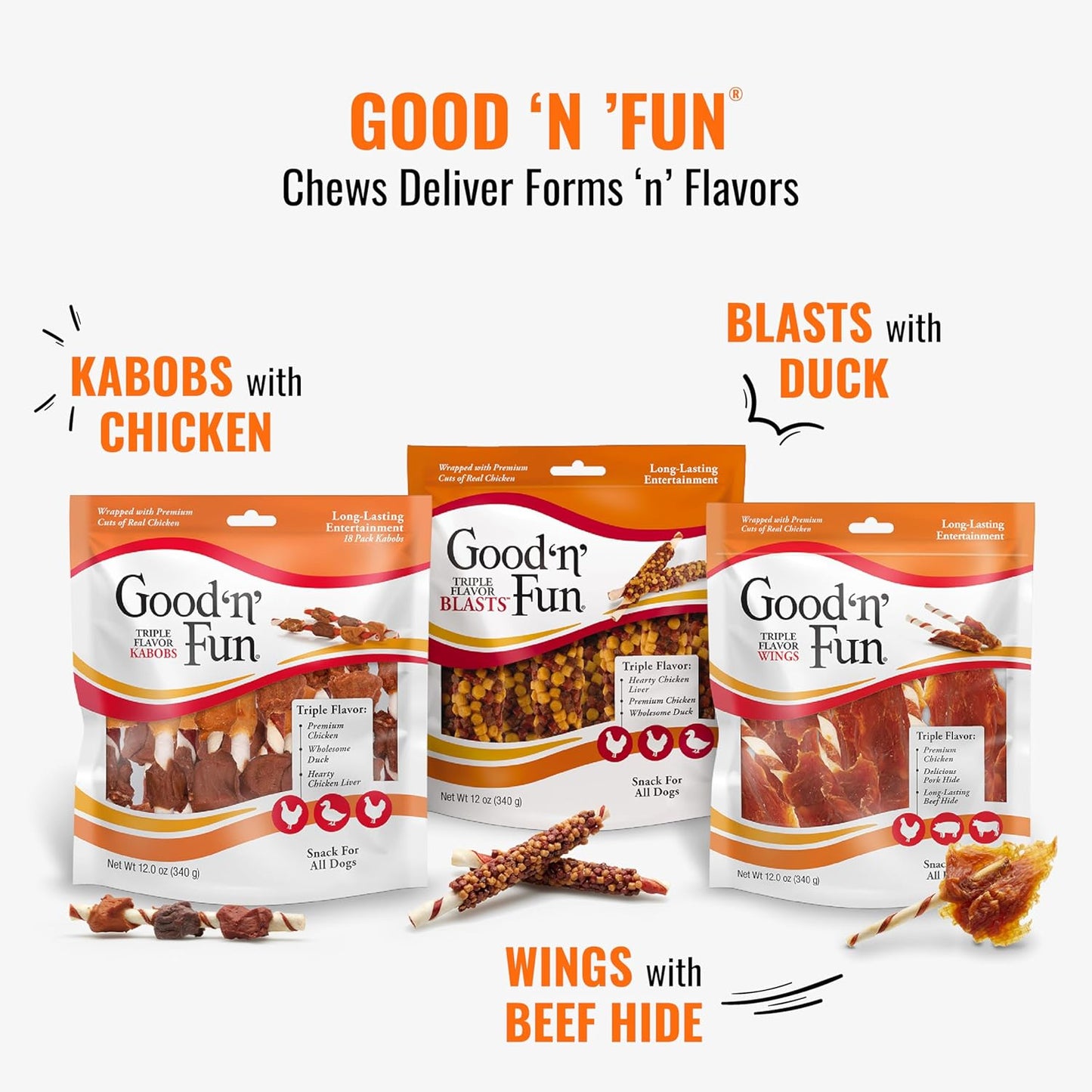 Long-Lasting Dog Treat Kabobs - Real Proteins with Beef Hide & Chicken | Supports Dental Health, 24 oz