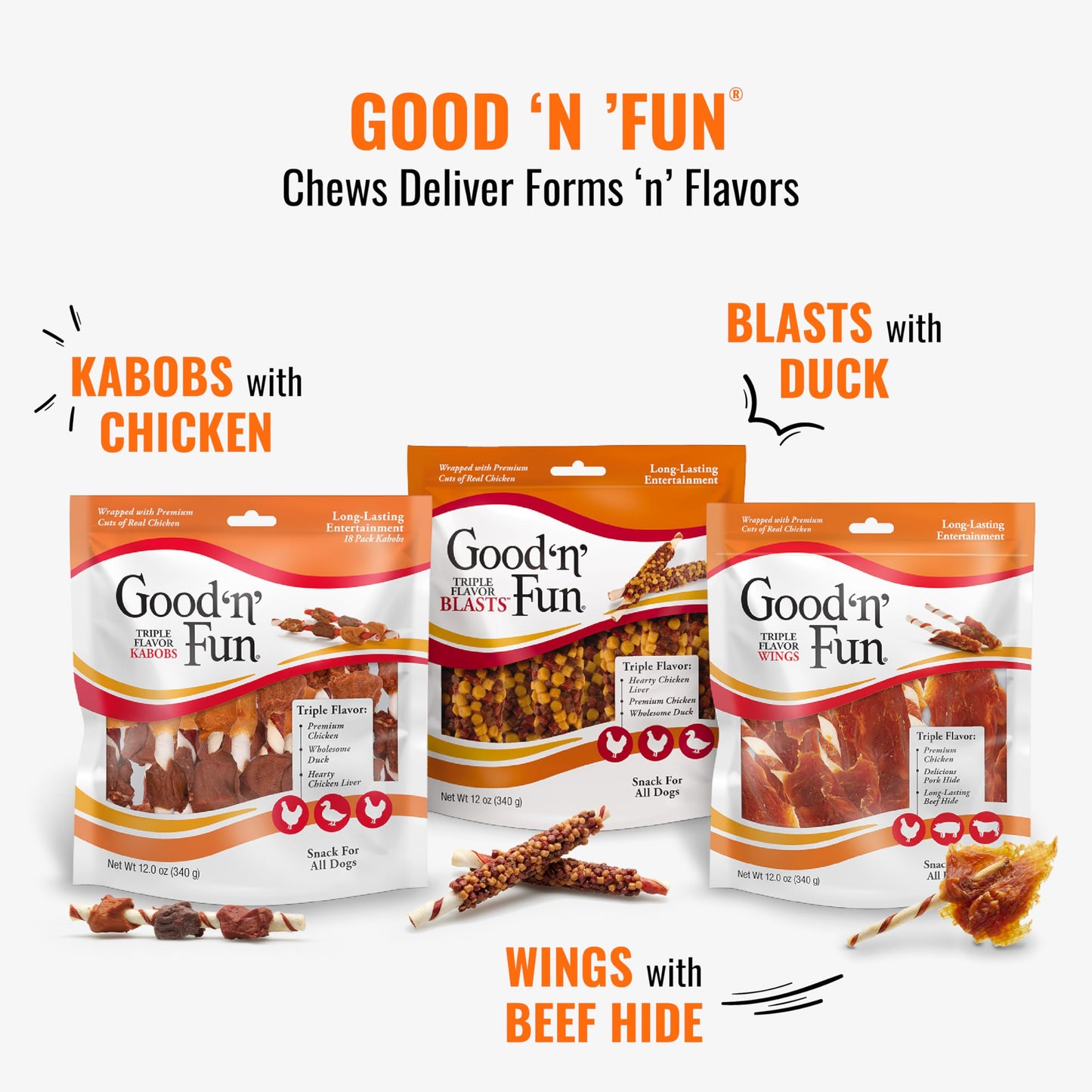 Good 'n' Fun Kabobs Long-Lasting Dog Treat, With Real Proteins, Beef Hide and Premium Chicken, Supports Dental Health, Mental Stimulation, 24 oz