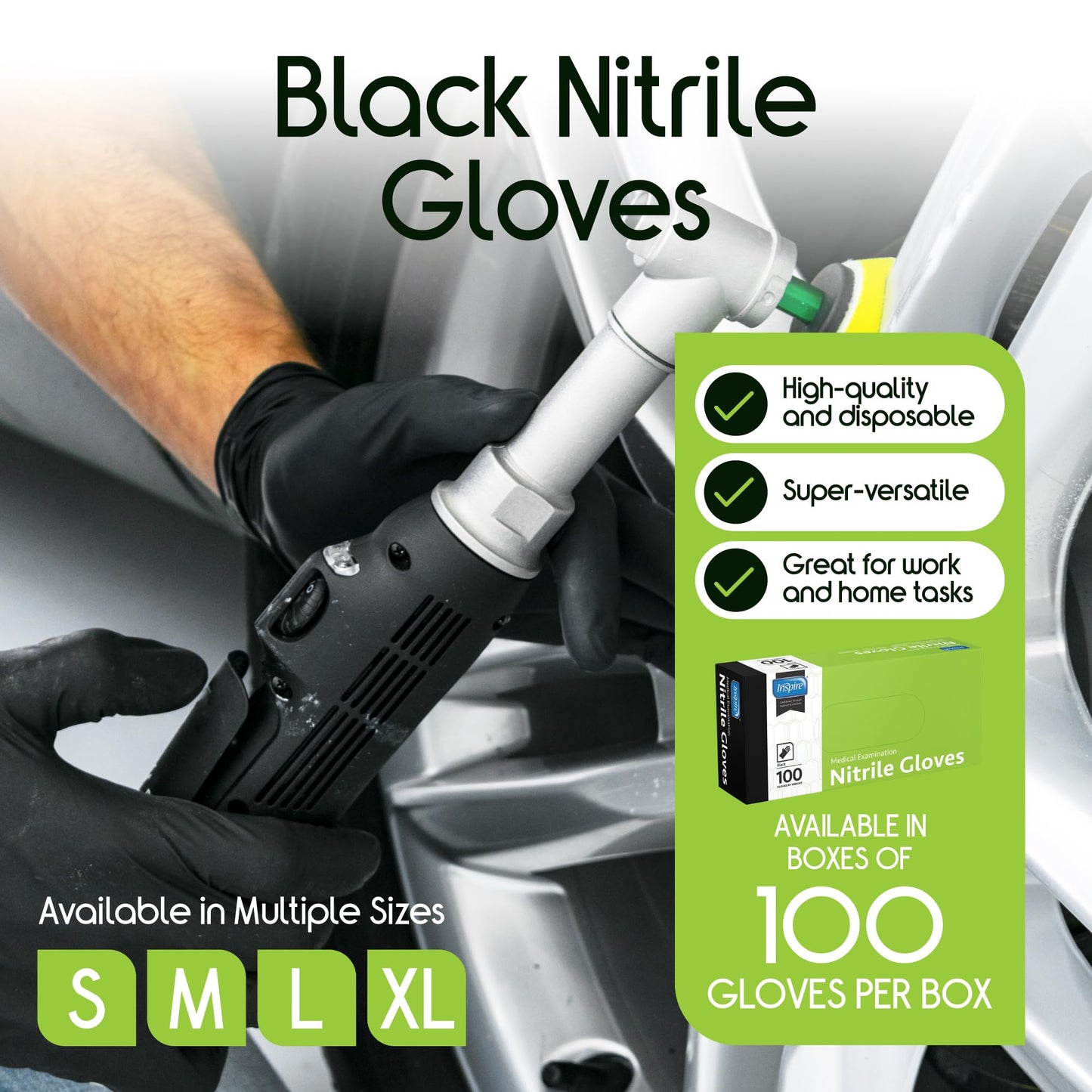 Inspire Black Nitrile Disposable Gloves | 4.5 Nitrile Disposable Safety Medical Cooking Cleaning Gloves (Black - Box Of 100, Medium)