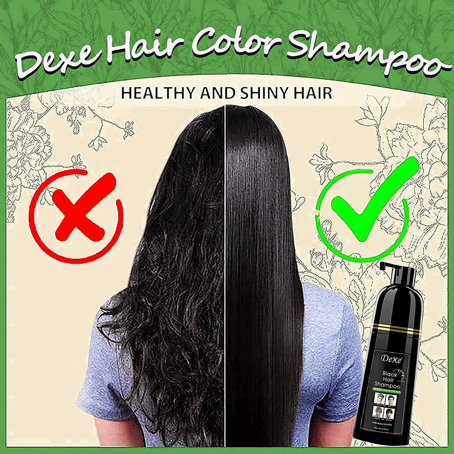 Dexe Hair Dye Shampoo - Black Hair Color for Men & Women | 14.1 Fl Oz Gray Coverage