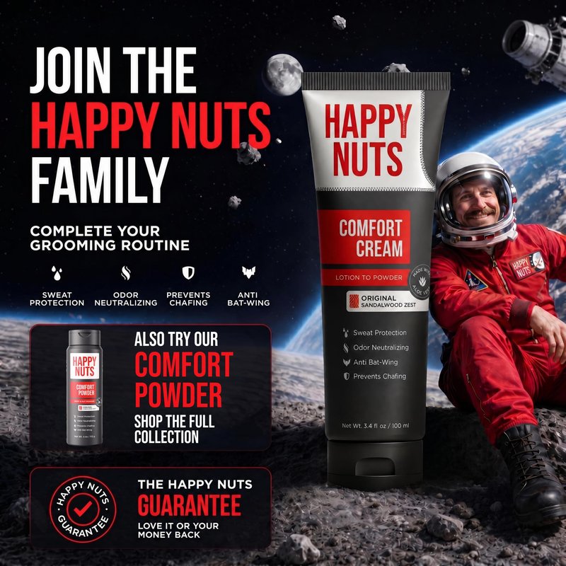 HAPPY NUTS Comfort Cream Deodorant For Men: Anti-Chafing Sweat Defense, Odor Control, Aluminum-Free Mens Deodorant & Hygiene Products for Men's Private Parts 3.4 Fl Oz (3 Pack), Fragrance-Free