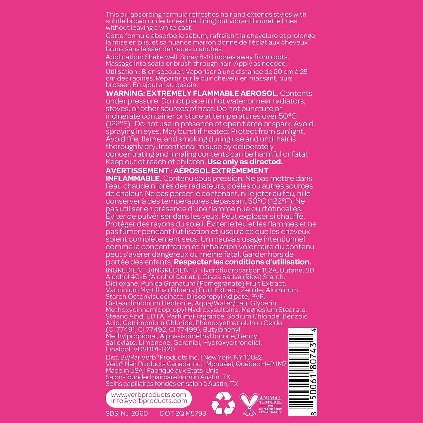VERB Dry Shampoo for Dark Hair - Refreshing Oil Absorber & Style Extender | Vegan, Paraben-Free