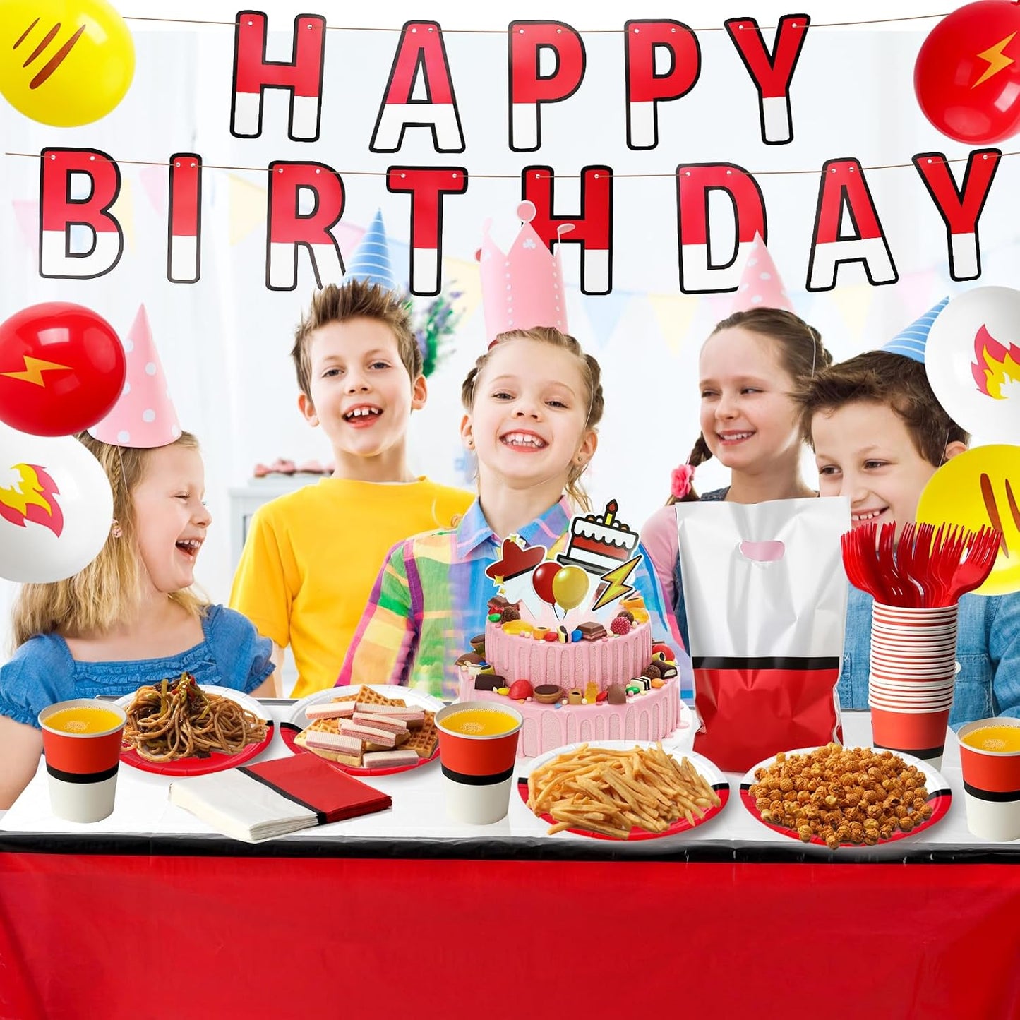 Anime Birthday Party Supplies Kit - 188 Pcs Disposable Tableware Set for 24 Guests | Plates, Napkins, Cups, Balloons & More