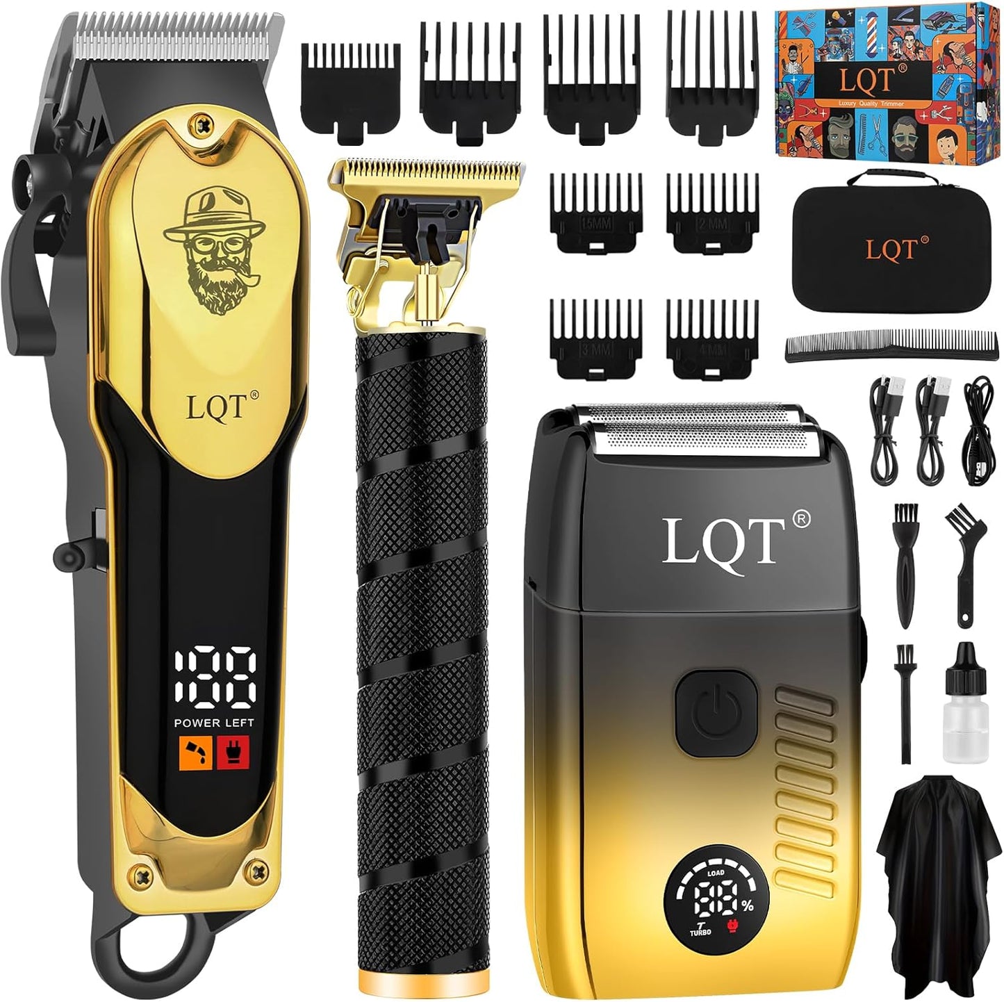 Cordless Hair Clippers & Precision Beard Trimmer Set - USB Rechargeable Grooming Kit with LED Display | Bronze Color