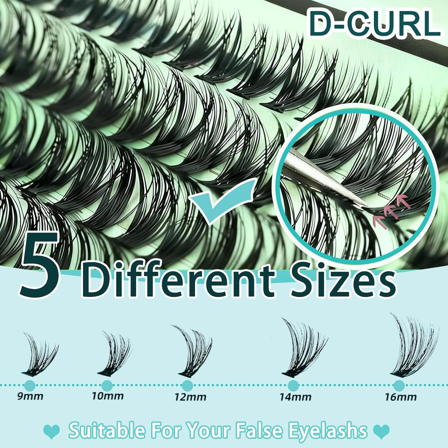 Lash Clusters Kit - 640pcs Wispy 30D/40D D Curl Individual Extensions | Natural 9-16mm with Bond, Seal & Tweezers
