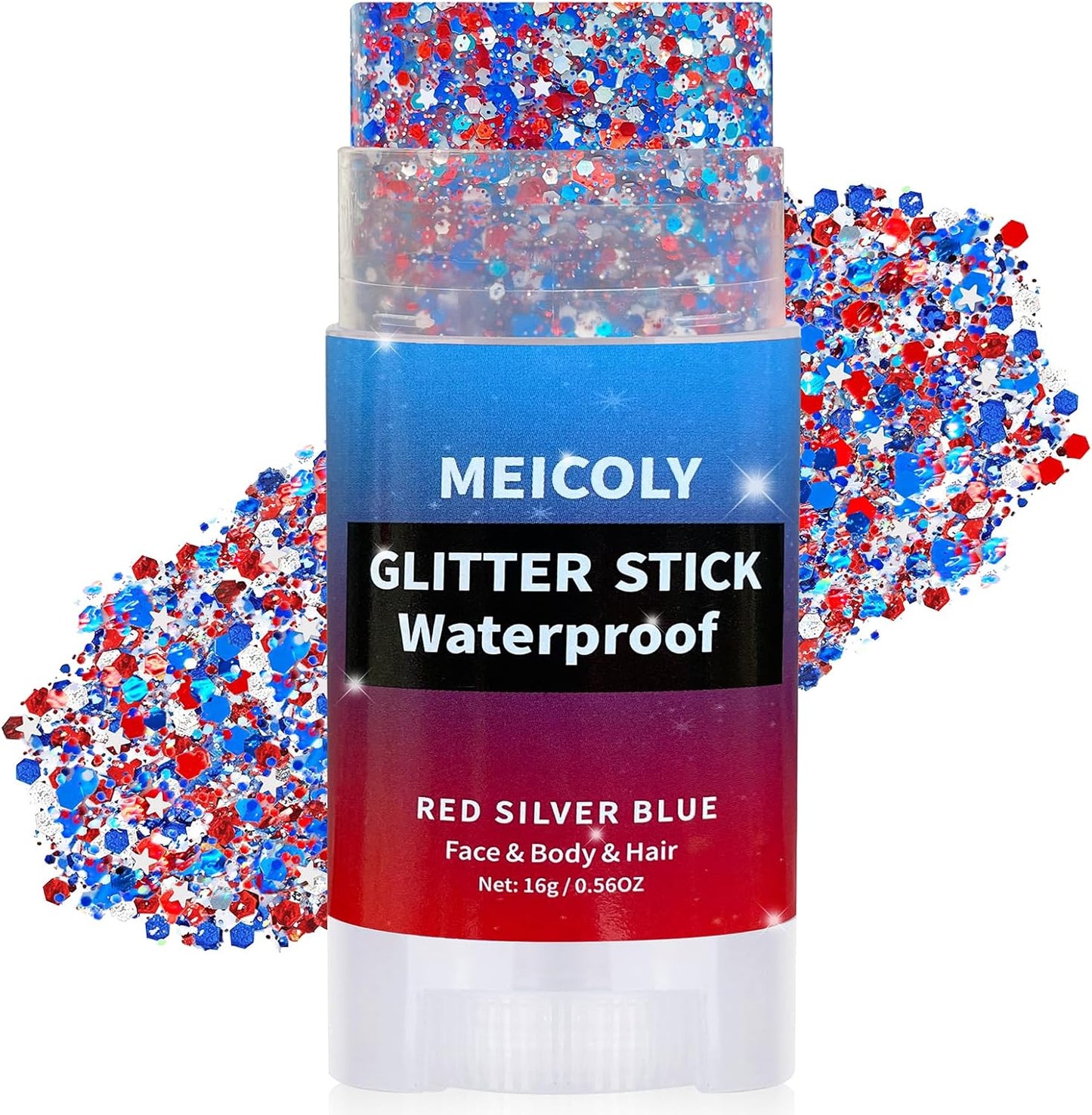 4th of July Hair Glitter Stick - Red, White & Blue Face Glitter for Patriotic Makeup | Independence Day Accessories