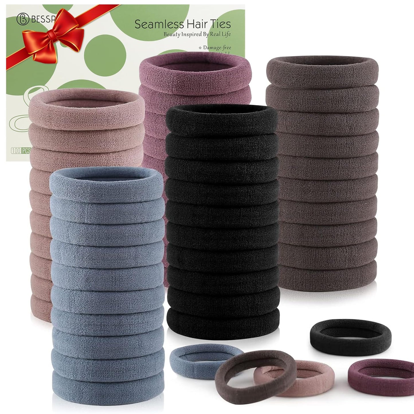 Bessrung 100PCS Seamless Elastic Hair Ties - No Damage Ponytail Holders for All Hair Types | Leopard Print