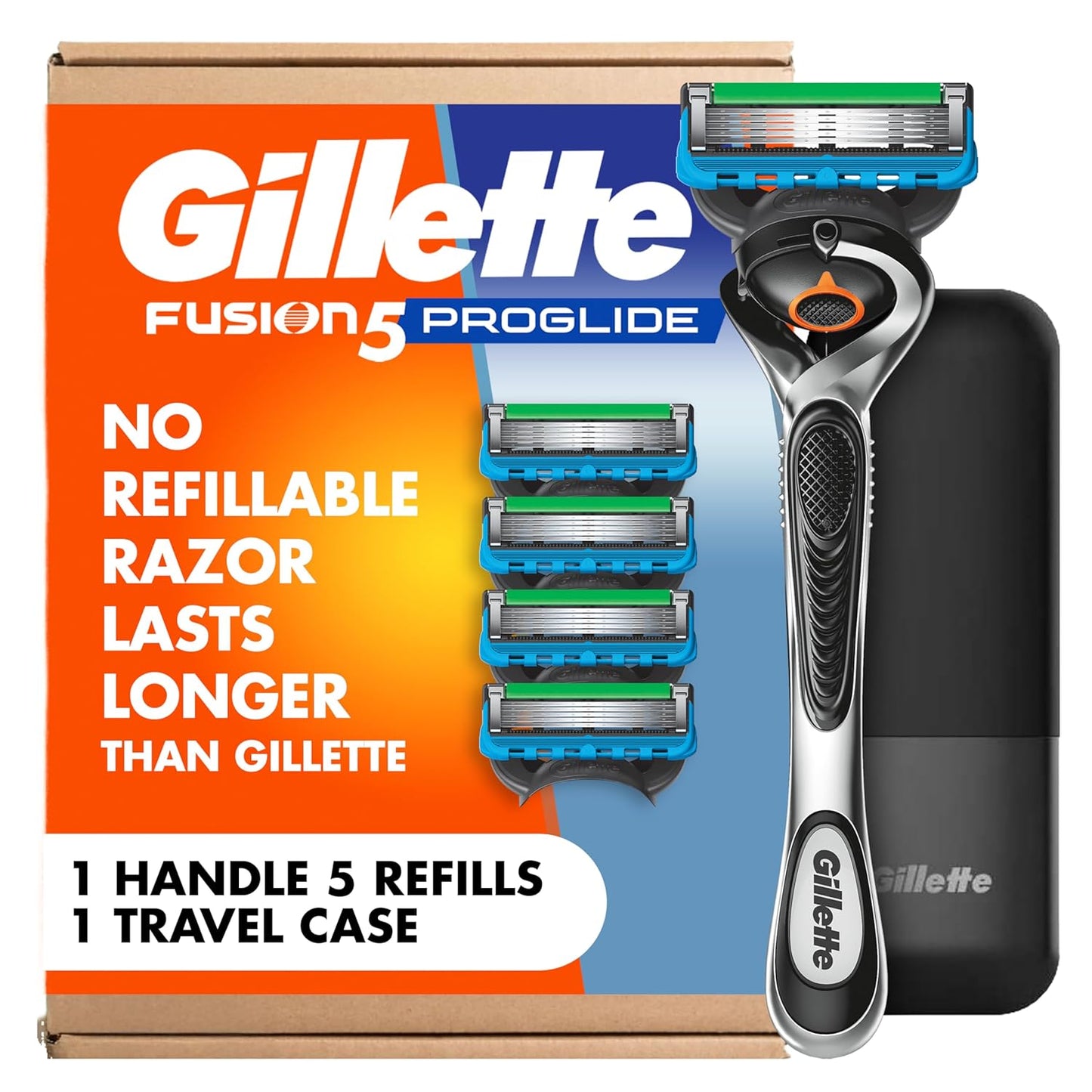 Gillette Fusion5 ProGlide Razor for Men - 5-Blade System with Travel Case & 5 Refills