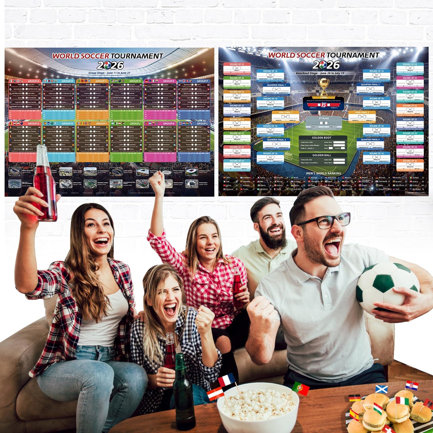 AhfuLife Large World Cup Tournament Schedule Poster, A2 Size-23.3" x 16.5", 2 Pcs Soccer Calendar Wall Chart Decorations, 2026 Soccer Tournament Wallchart for Fans Home Office Bar Party Decor (A2-Folded)