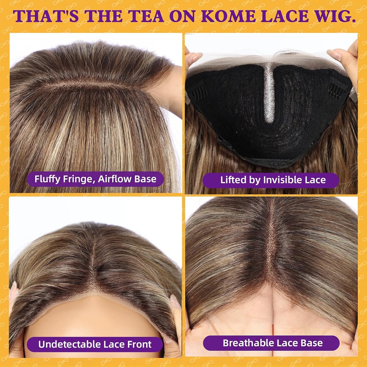 KOME Ash Brown Synthetic Lace Front Wig - T Part Glueless Long Body Wavy Style | 28 Inch with Bangs for Women