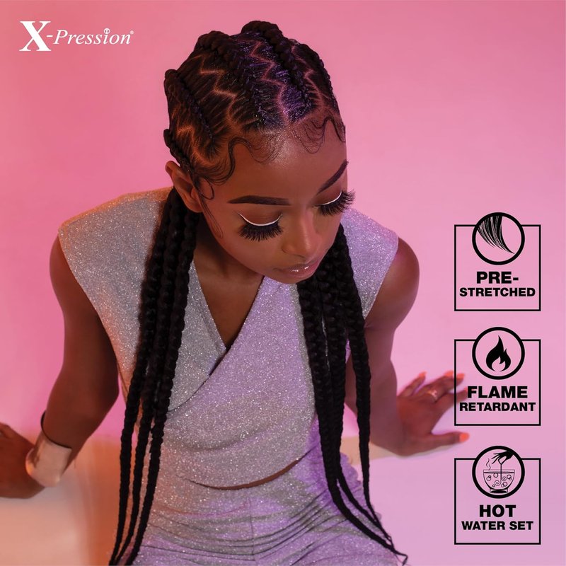 X-Pression Pre-Stretched Braiding Hair - 58 Inch Kanekalon Synthetic Braid for Box Braids & Twists | 1 Pack, 1B Off Black