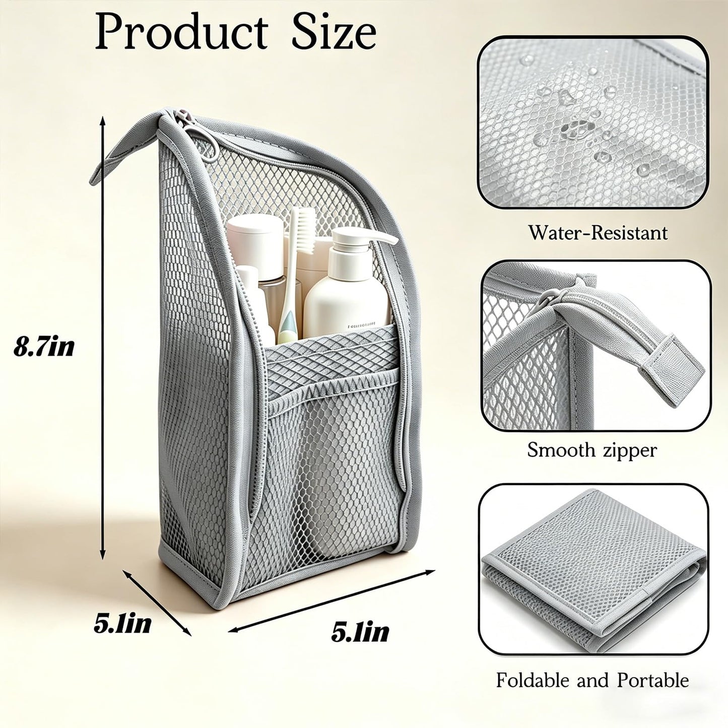 Pjsrsdaee Standing Toiletry Bag, Lightweight Portable Travel Toiletry Bag, EVA Foldable Thickened Clear Hanging Makeup Bag, Breathable Cosmetic Organizer for Travel & Bathroom (Gray)