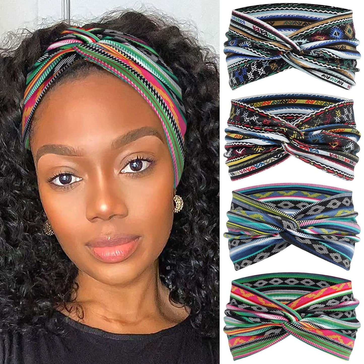 Bandana Headbands for Women - Large Turban Wraps | Knotted Criss Cross Design, Perfect for Workouts
