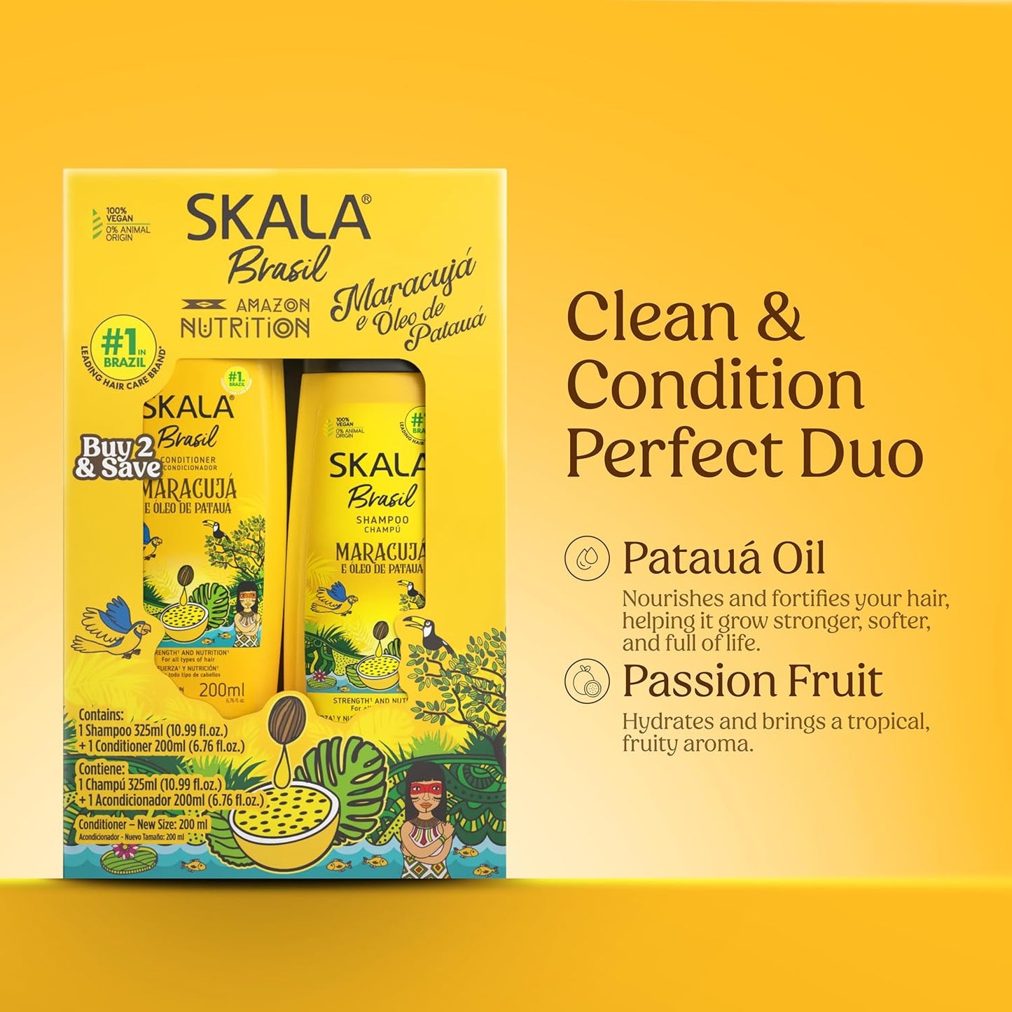 SKALA Kit Shampoo & Conditioner - Maracujá & Patauá Oil for Strengthening Dry, Damaged Hair | 11 fl oz Each