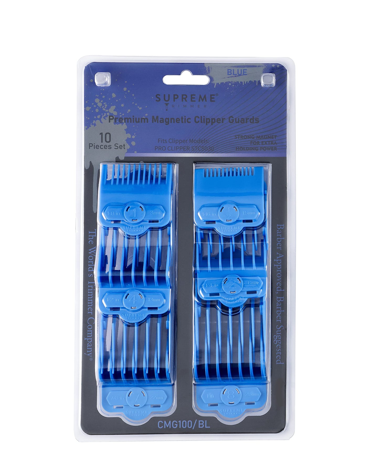 Supreme Trimmer Magnetic Guide Combs for Clippers | CMG100 Hair Clipper Guards, 10 Cutting Lengths | Blue