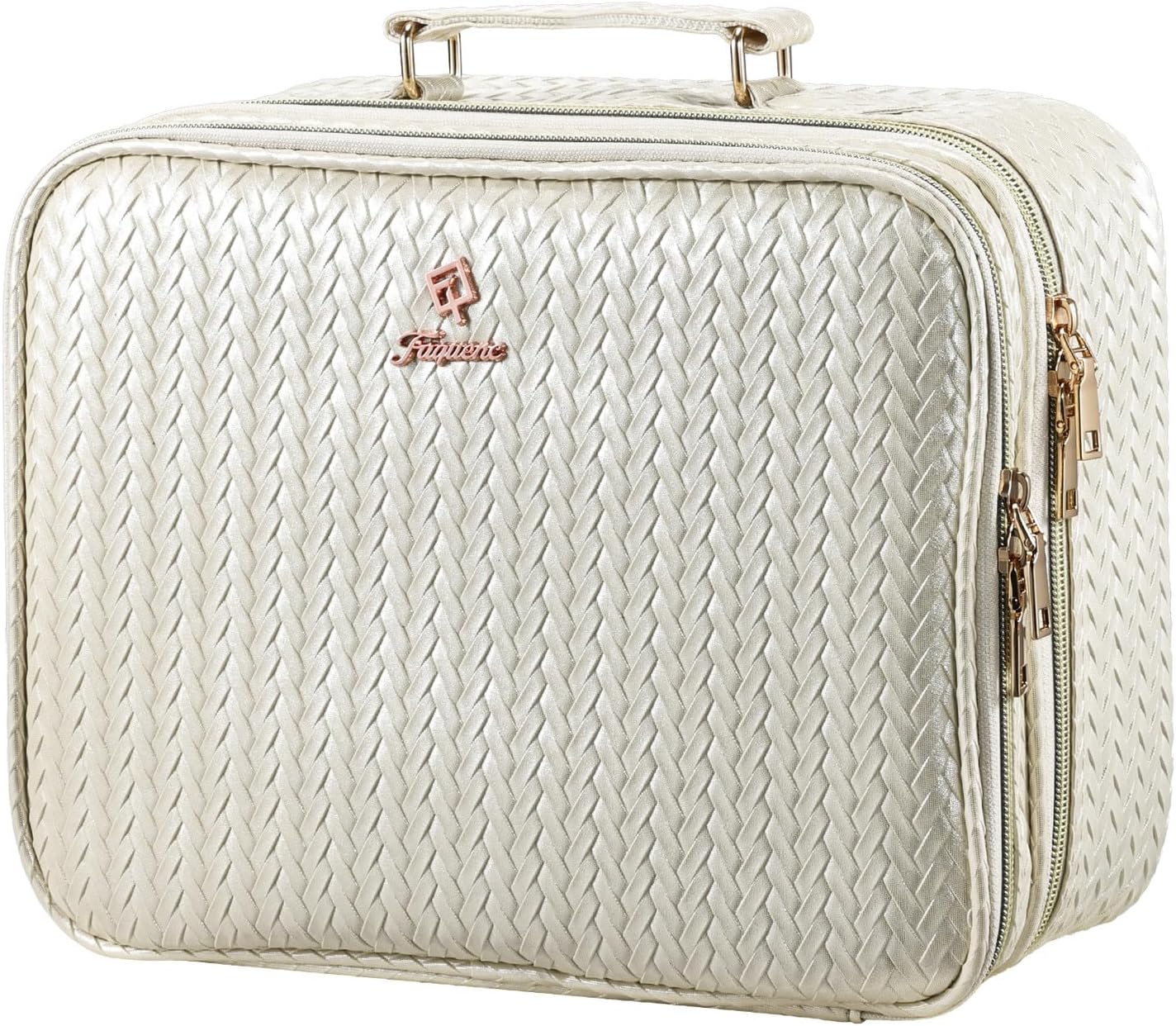 LED Lighted Makeup Bag - Double Layer Cosmetic Train Case with Adjustable Brightness | Black Checkerboard Design