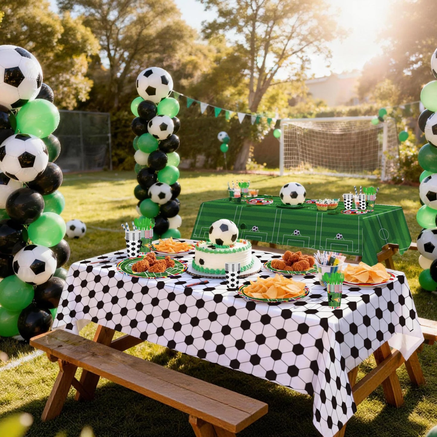 Soccer Party Supplies Decorations Kit for 24 Guests-The 23rd World Cup Design Dinnerware-Plates(9&7in) Napkins Cups Cutlery 2 Tablecloths & Soccer Pennant Flags Banner for Party, World Cup, Birthday