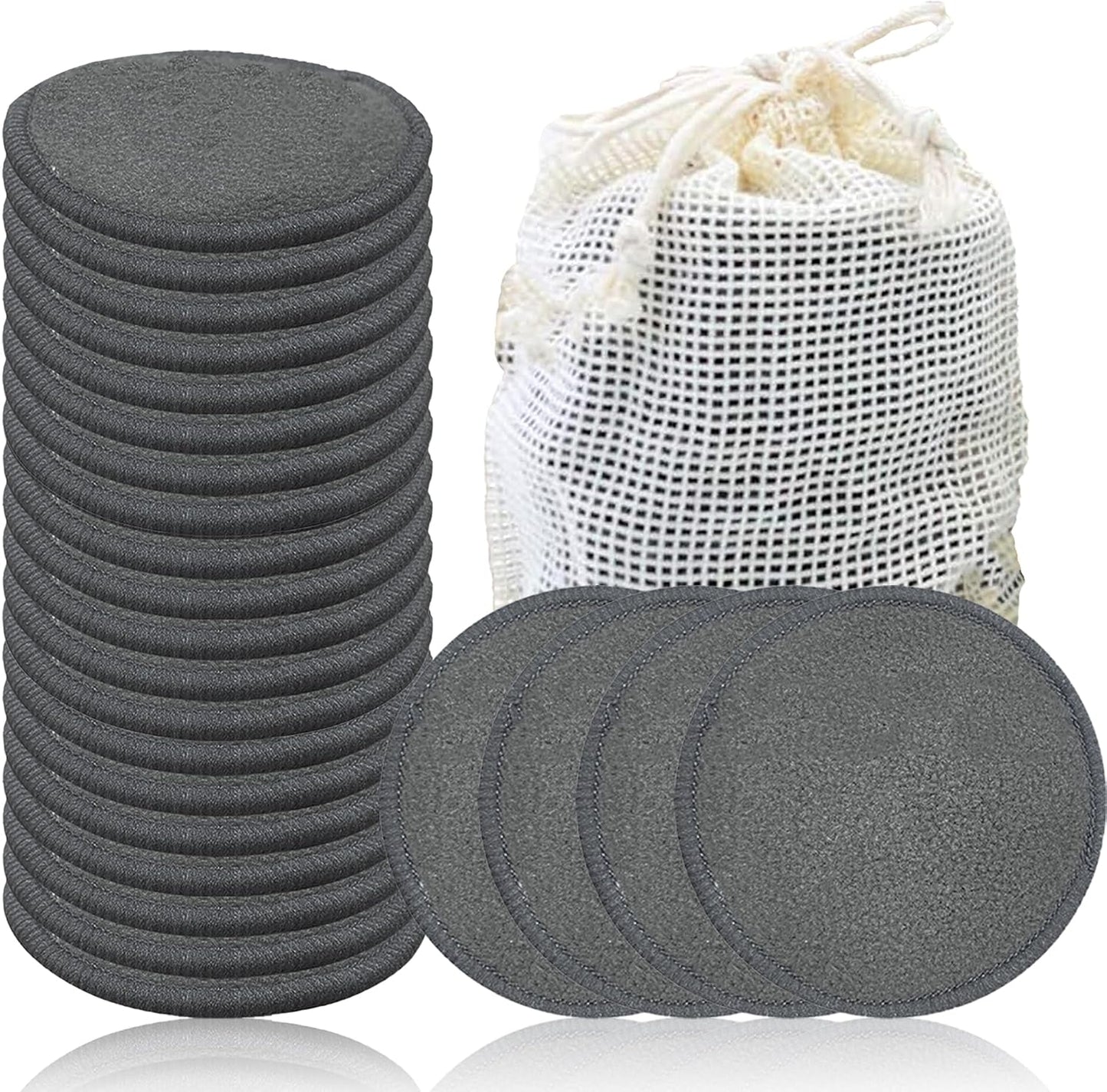 Reusable Makeup Remover Pads - 20 Pack Bamboo Cotton Rounds for All Skin Types | Washable with Cotton Bag
