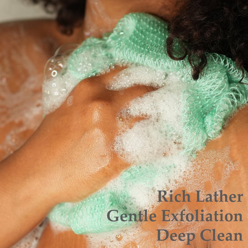 Rominetak African Net Sponge Authentic, 2 Pieces African Exfoliating Net Sponge with Knots, Quick-Drying Body Scrub Net, Bath Washcloth Loofah for Women and Men (Dark Green+Rose)
