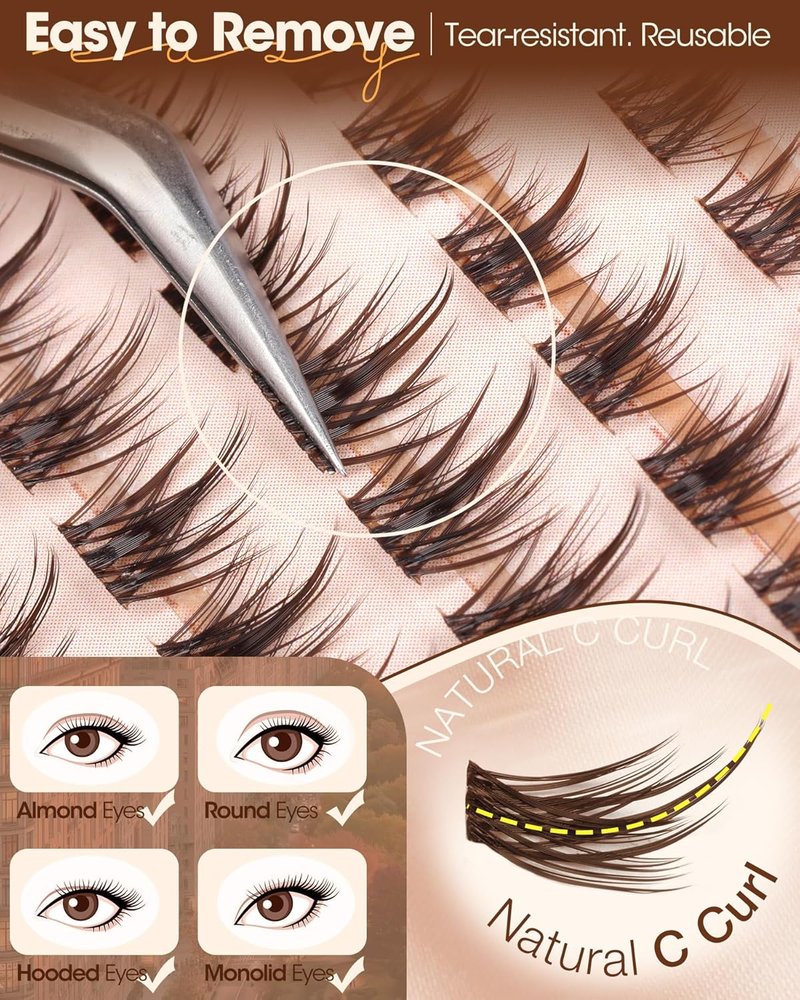 Wispy Lash Clusters - C-Curl Individual Eyelash Extensions 8-16MM | Natural Look, Beginner-Friendly