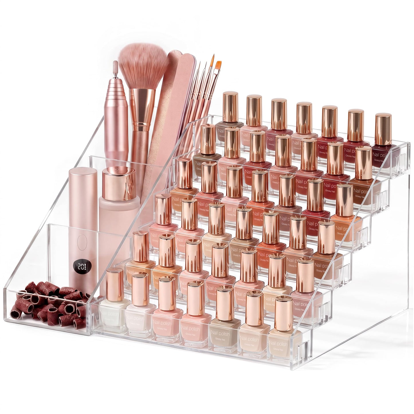 HBlife 6 Tier Nail Polish Organizer with Nail Supplies Organizer, Quick Assembly Clear Acrylic Nail Polish Holder Display Stand for Gel Polish (1 Pack)