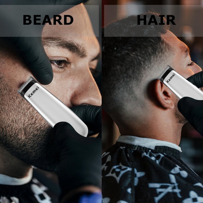 KEMEI Mini Hair Trimmer Compact, Portable Cordless Clipper for Men and Women, Precision Haircut and Shaving Tool Silver, Battery Powered and Travel Friendly