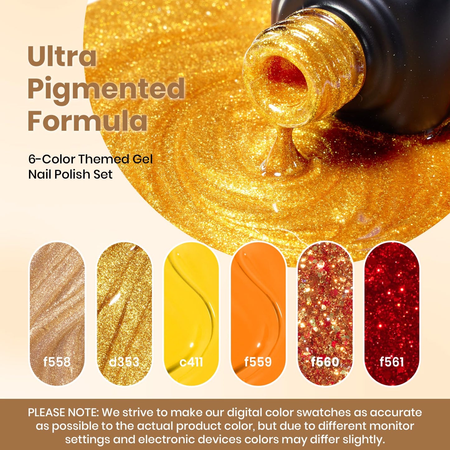 Beetles Glitter Gel Polish Set - Daring Glow Collection, Gold Cat Eye Gel Colors Red Gold Glitter Shimmer Yellow Orange Nails Art Soak off Uv LED Manicure Nail Trend Gift for Women