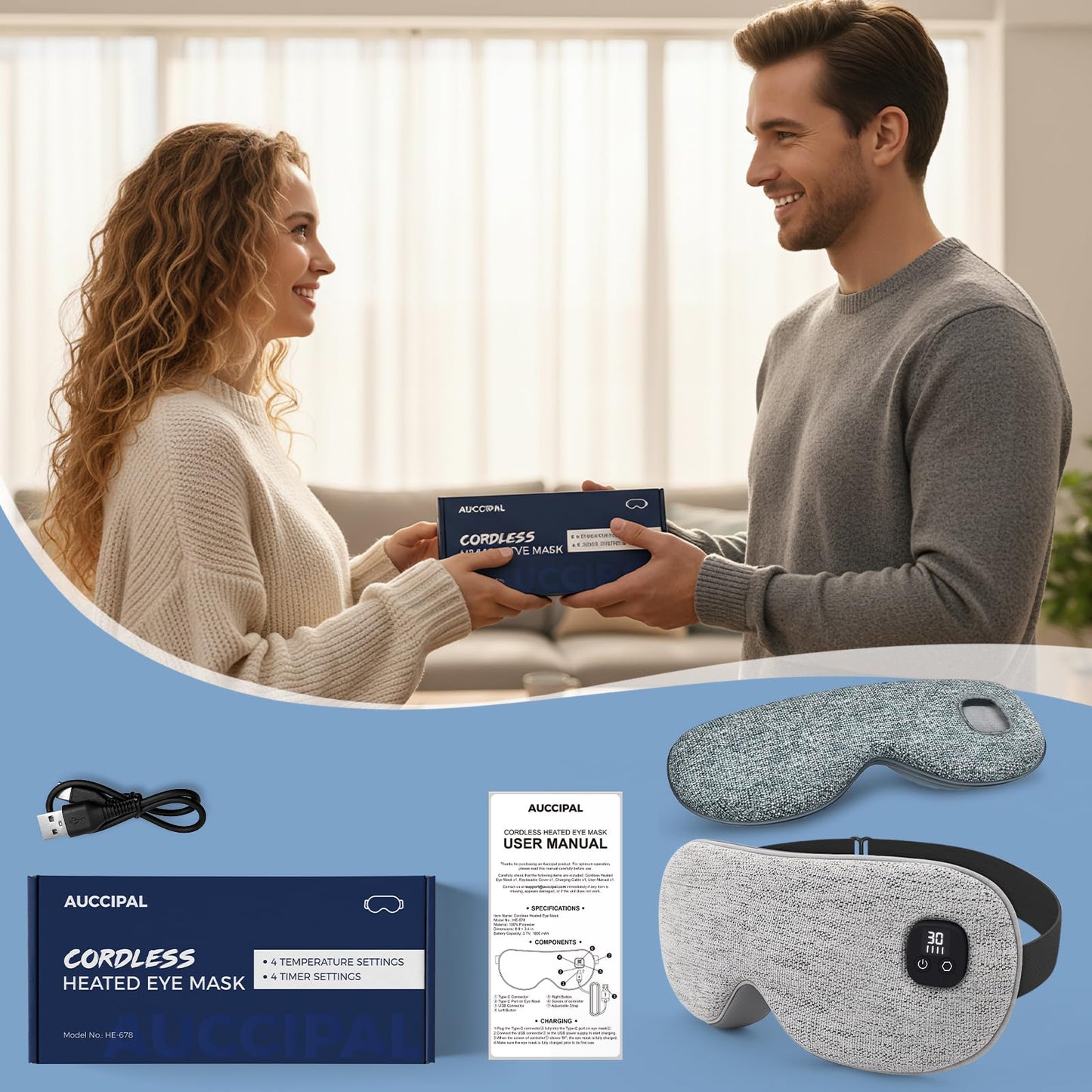 Heated Eye Mask for Dry Eyes, Cordless Warm Eye Compress with 4 Heat & time Levels, Eye Heating pad for Blepharitis, Styes, Travel, Improved Sleep, Gift (White)