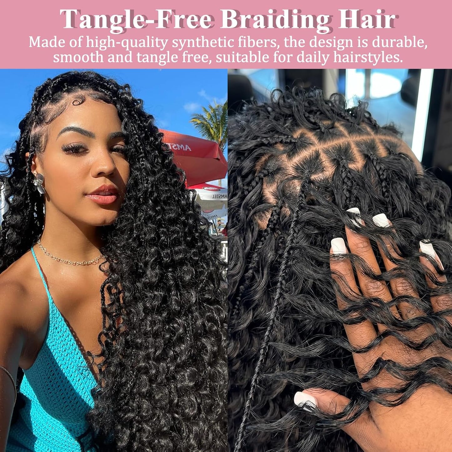 Ocean Wave Crochet Hair Extensions - Deep Wave Synthetic Braiding Hair for Women | 24 Inch, #1B (Pack of 2)
