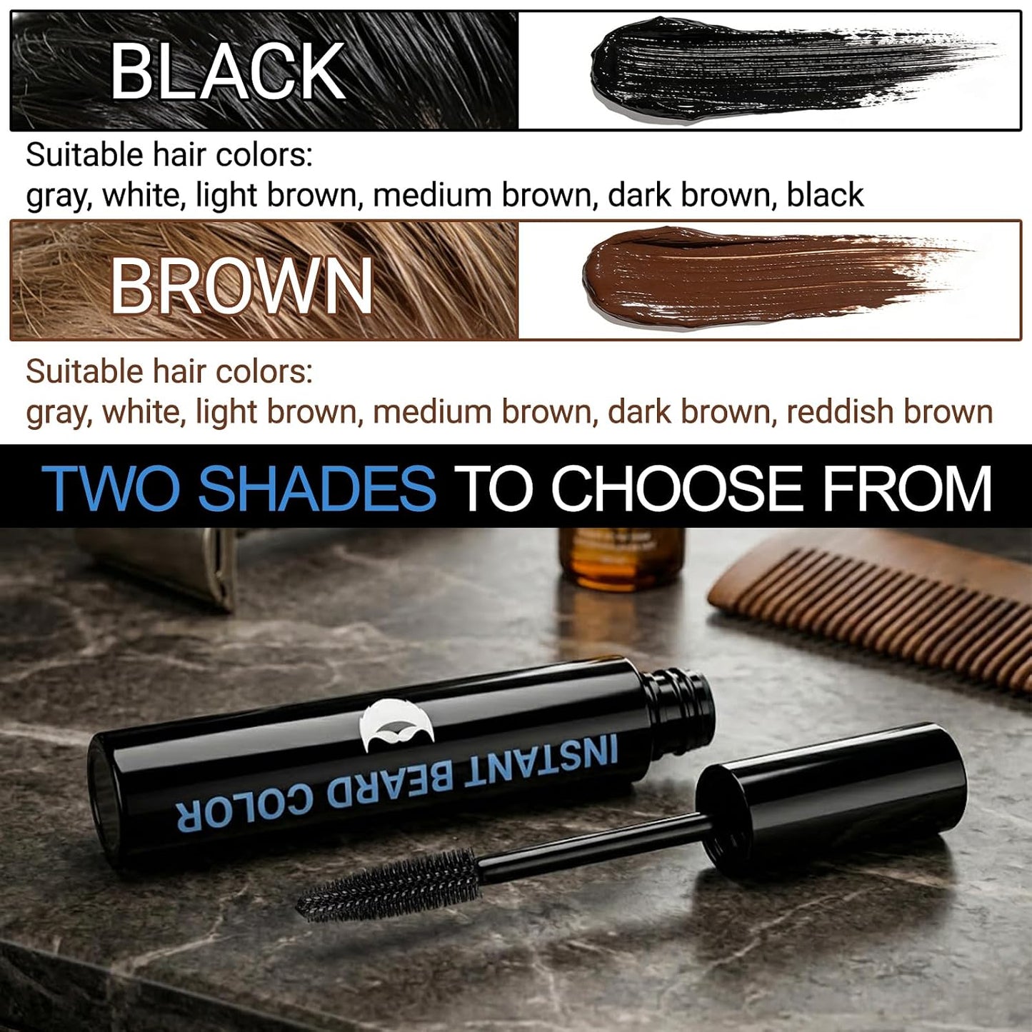 Temporary Beard Dye for Men - Brown Color for Fuller Look | Waterproof & Sweat Resistant, 1 Pack