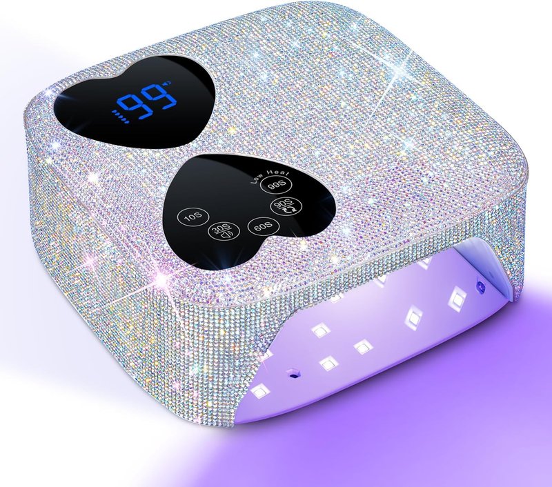 HUITINE UV LED Nail Lamp - Cordless 80W Rechargeable Gel Light Dryer with 5 Timers & Mirror Base | Sparkling Rhinestones Design