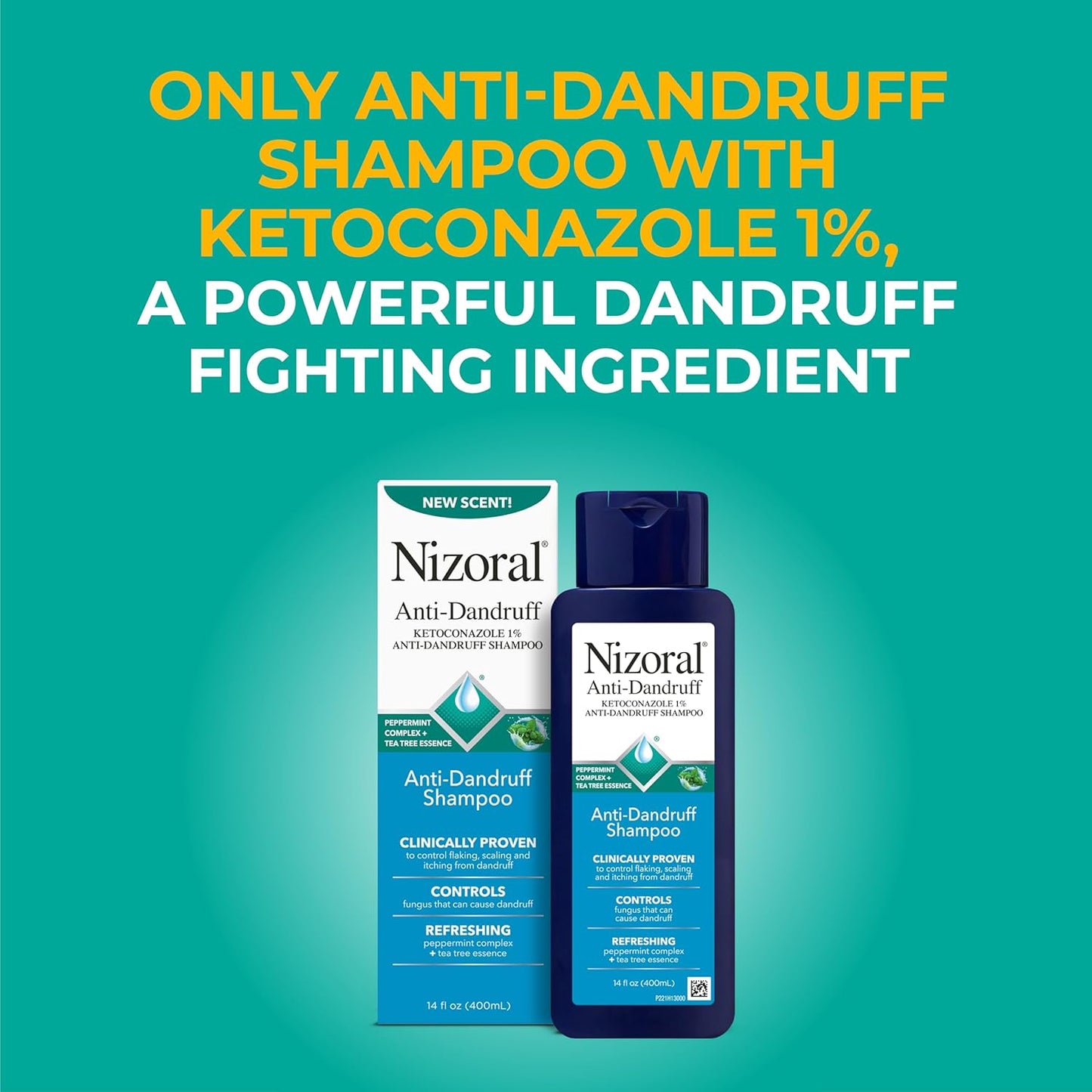 Nizoral Anti-Dandruff Shampoo - 1% Ketoconazole, 14 Fl Oz | Peppermint & Tea Tree Scent, All Hair Types