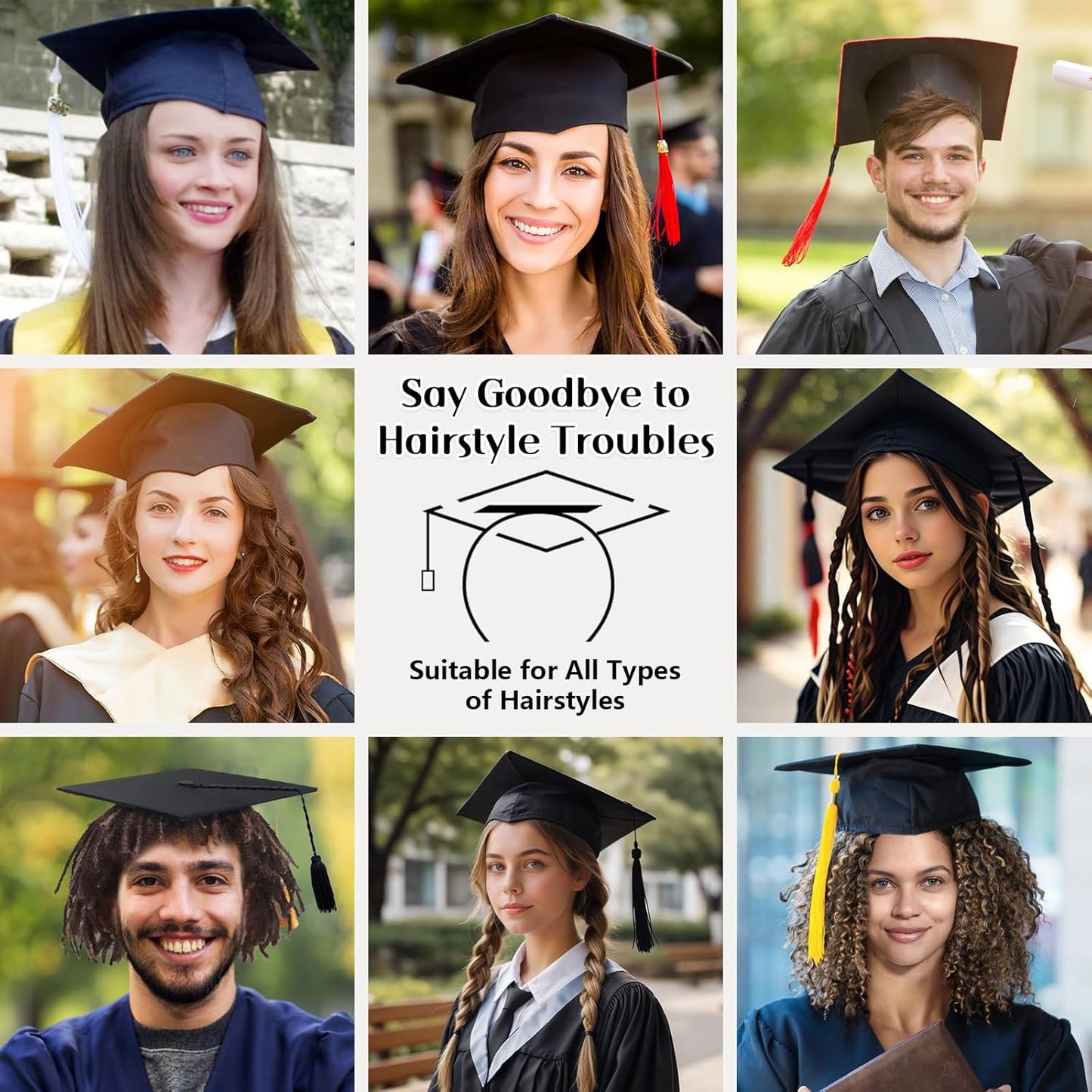 Graduation Cap Headband - 2 Pack Securely Holds Caps & Keeps Your Hairstyle Intact | Adjustable Fit