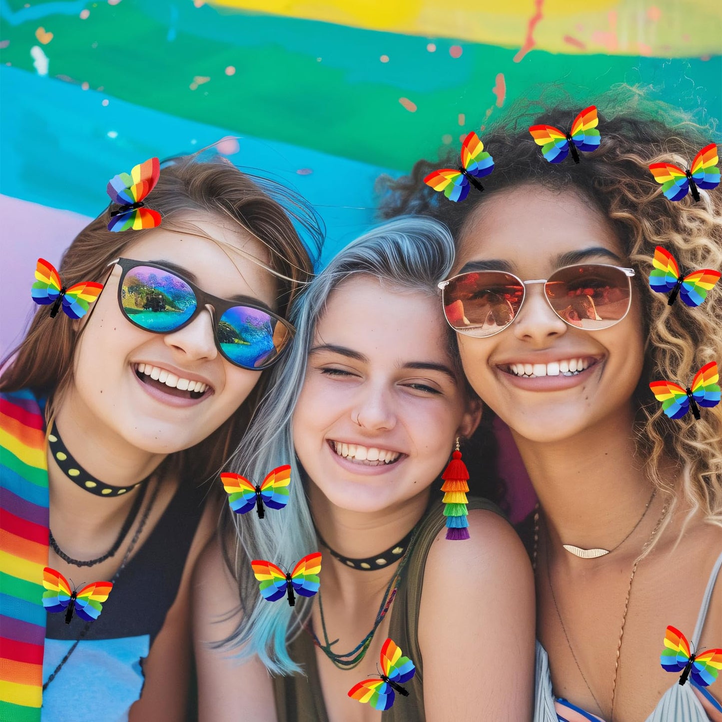 6 Pcs Pride Rainbow Butterfly Hair Clips with Tassel Earrings Gay Pride Day Hair Accessories Pride Earrings LGBT Rainbow Accessories for Women Girls Men LGBT Pride Day Parades Celebrations Decorations