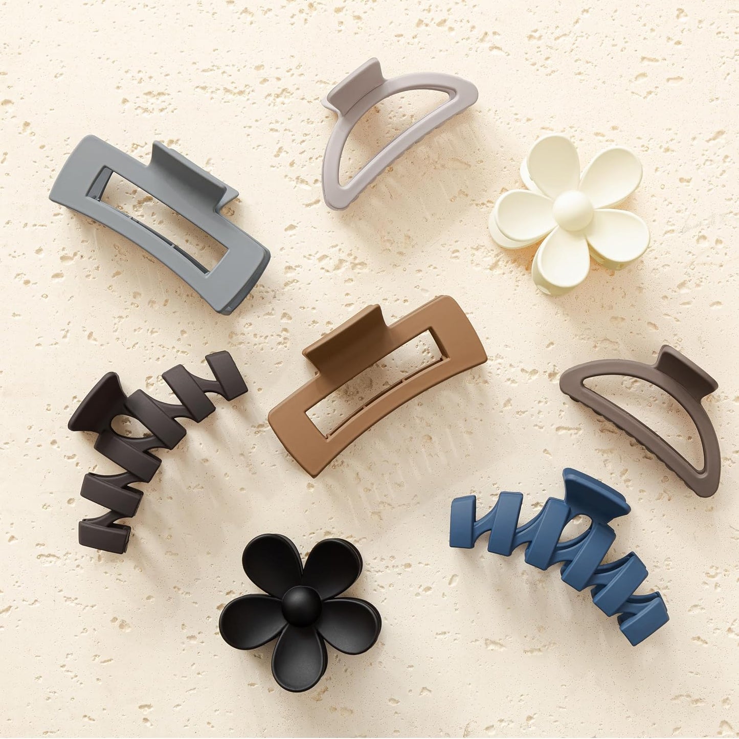 Flower Hair Clips - 8PCS Non-Slip Claw Clips for Thick Hair | Multi-Style Neutral Colors Set