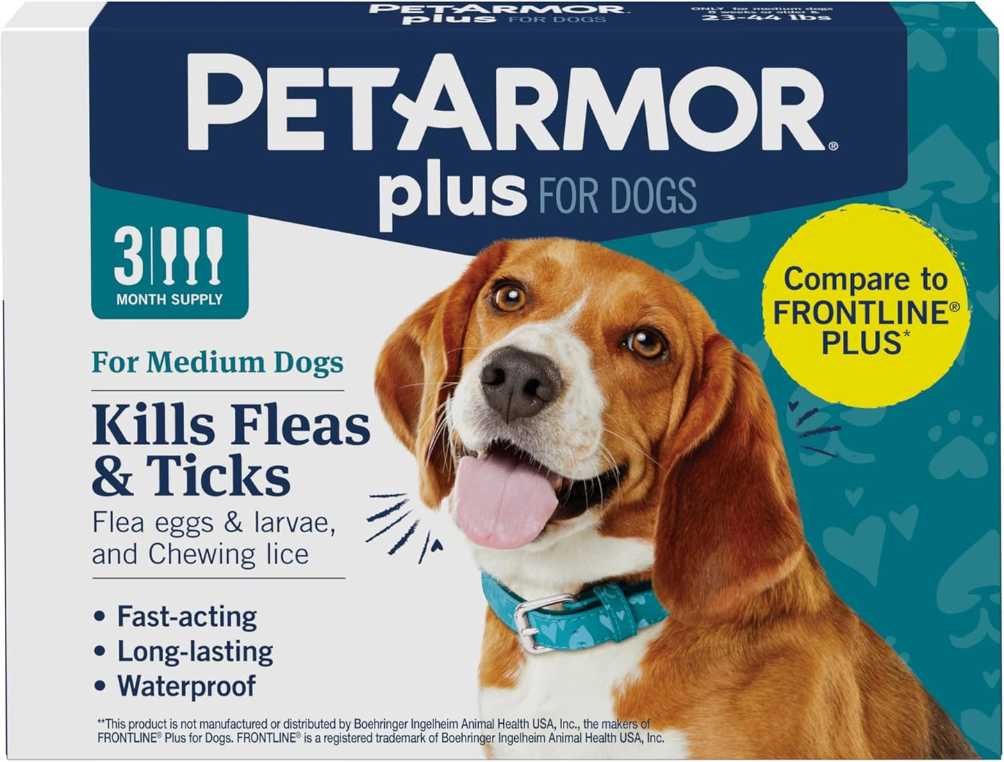 PetArmor Plus Flea and Tick Prevention for Dogs - Fast-Acting Waterproof Treatment | 3 Doses for Small Dogs (5-22 lbs)