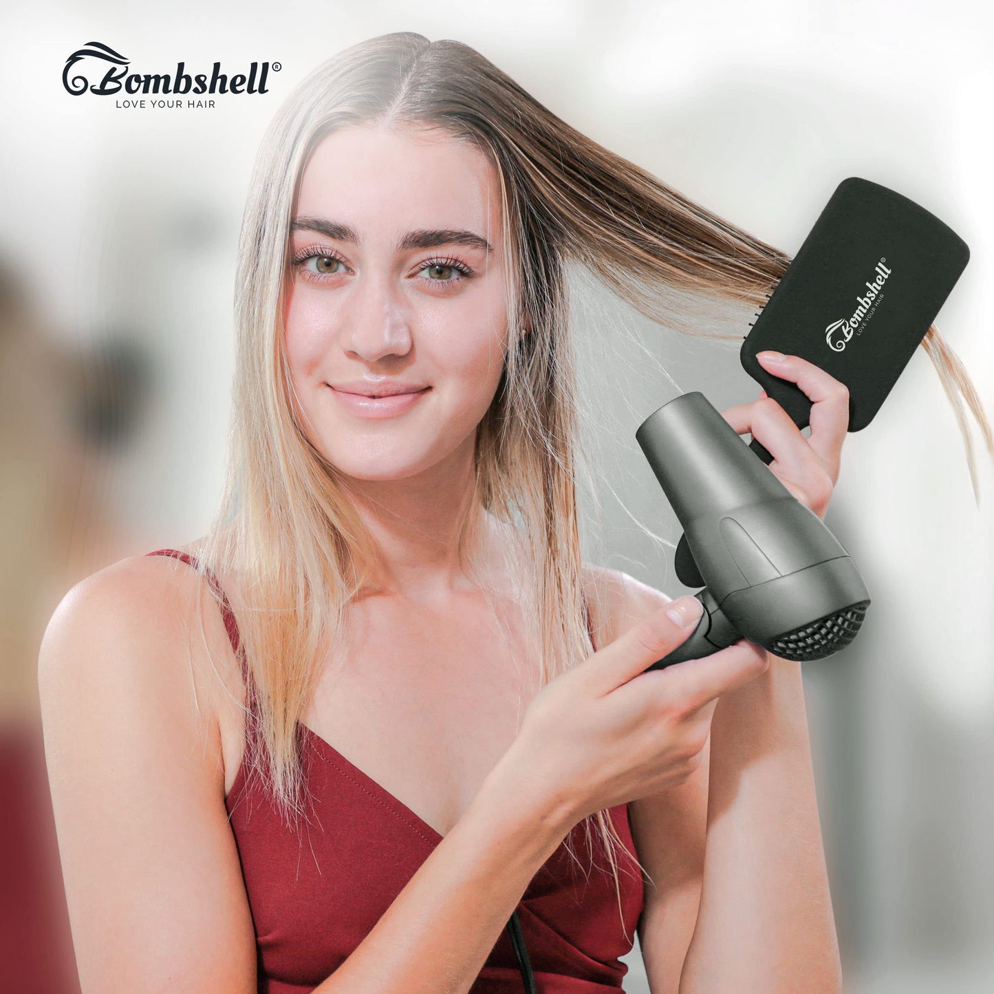 Bombshell Static-Free Cushioned Hair Brush — Finest Bristles, Soft Touch, Anti-Slip for Blow Drying, Styling, Straightening (Large)