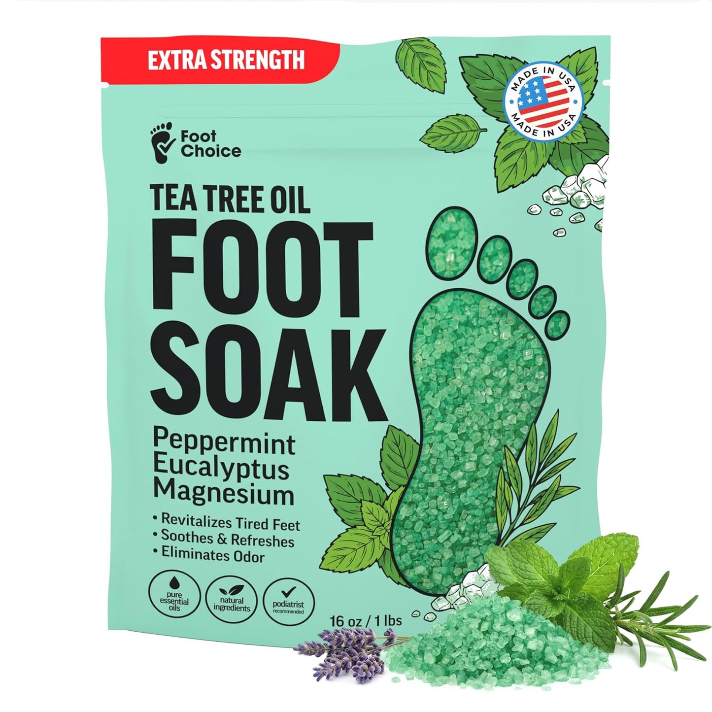 Tea Tree Oil Foot Soak - Epsom Salt for Toenail Repair & Odor Elimination | 16 oz, Made in USA