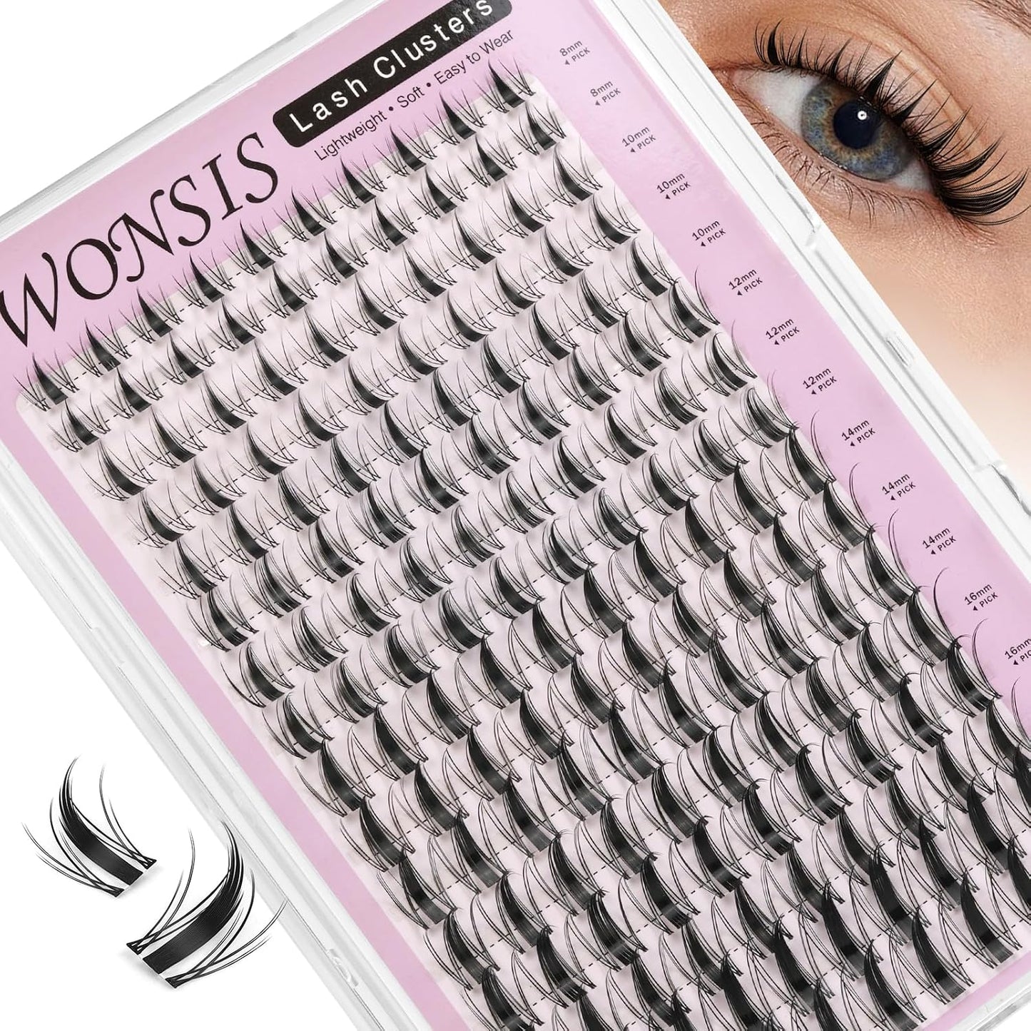 DIY Eyelash Extensions - Reusable Volume Lash Clusters for Natural Wispy Look | C Curl 14mm Pack
