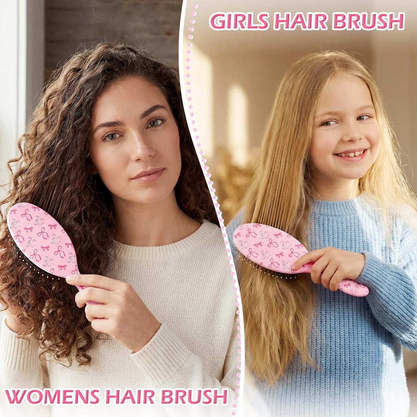 Detangling Hair Brush for Girls - Pain-Free Curly Hair Brush with Pink Bow Design | Ideal for Kids